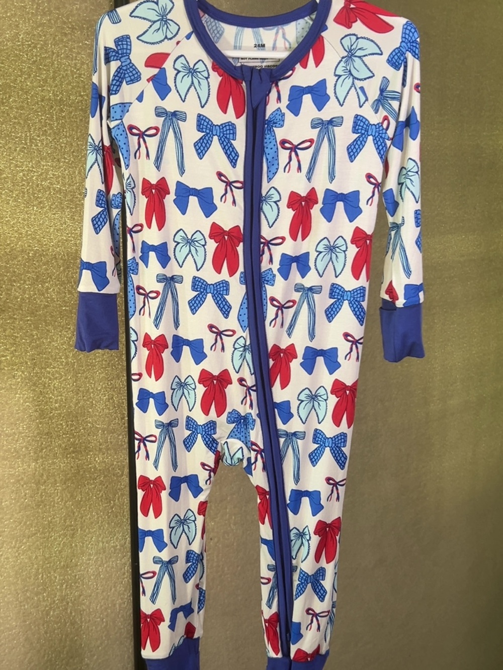 Bamboo Zippy- White with Red & Blue Bows